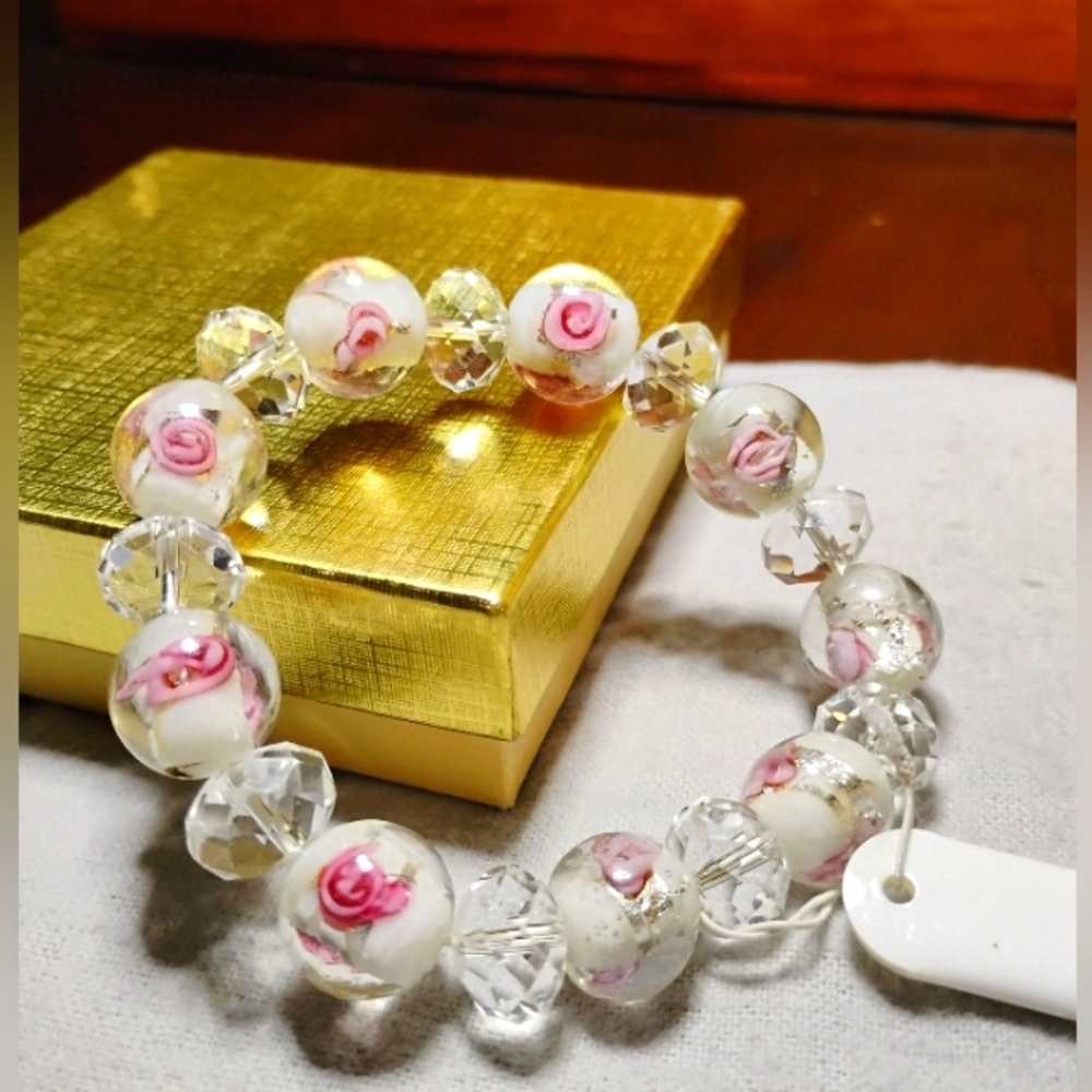 Floral Beaded Vintage Murano Style Bracelet